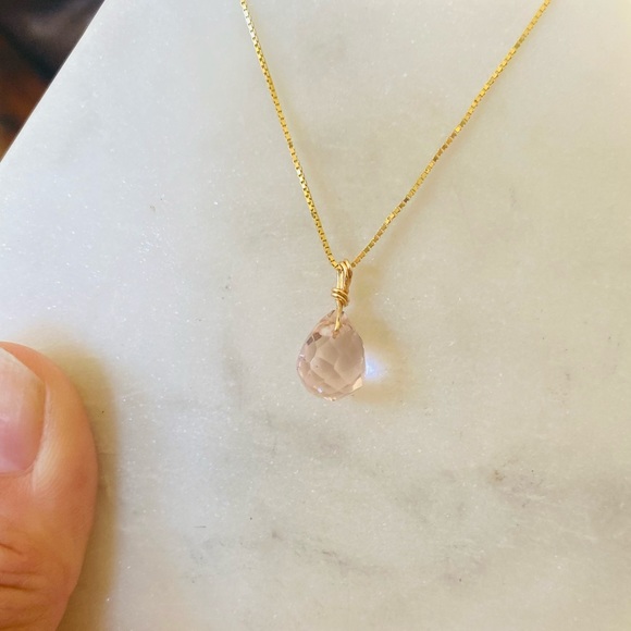 Healing Pink Rose Quartz Teardrop Necklace - Picture 14 of 15